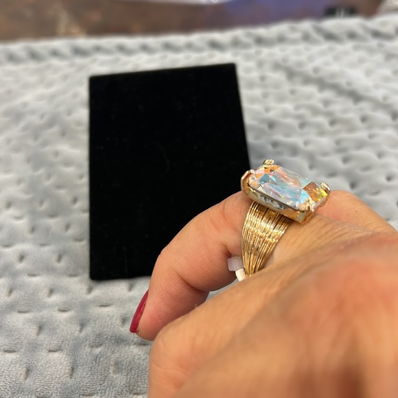 Stunning Aurora Borealis Emerald Cut Crystal Contemporary Ring-Adjustable - Picture 6 of 13